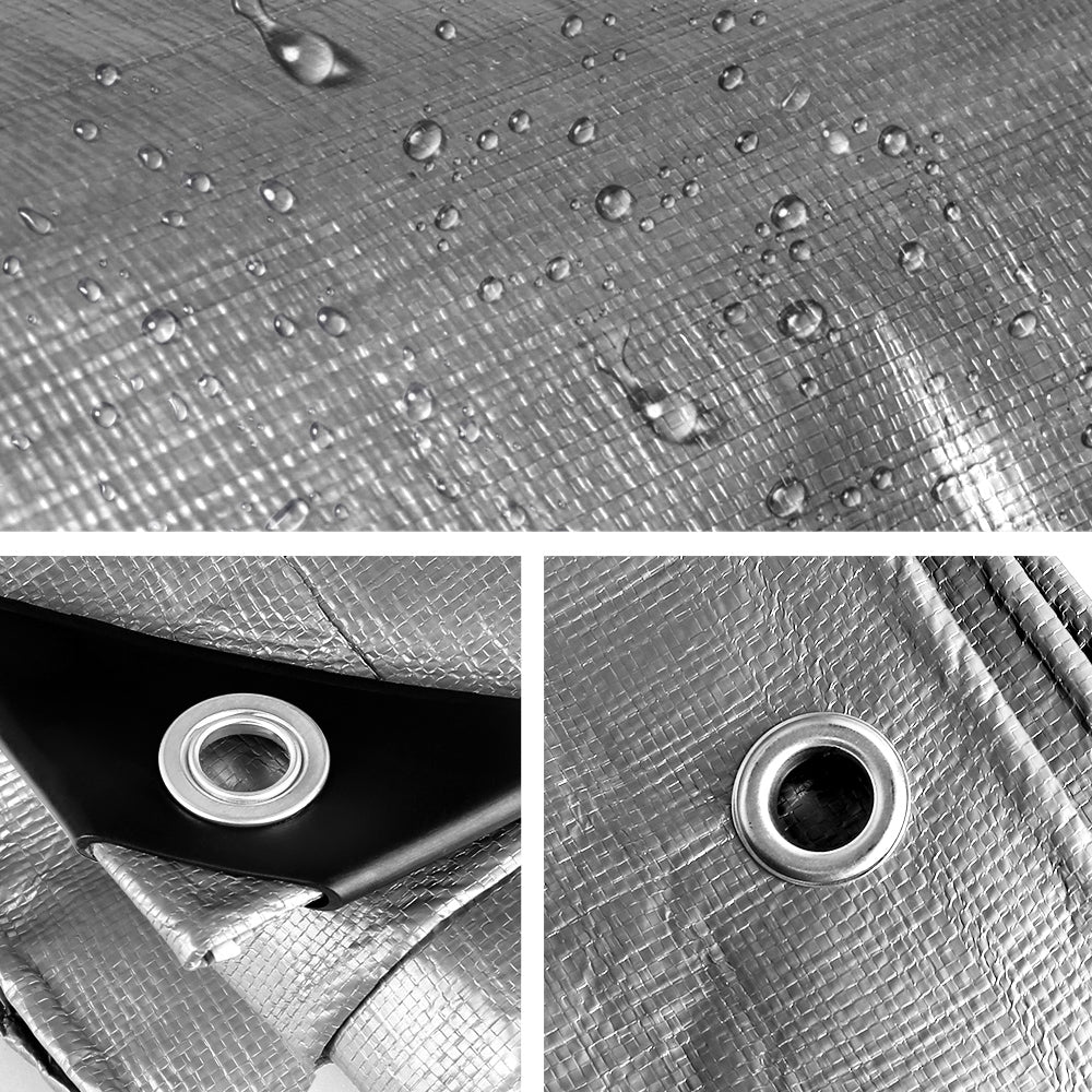 7.3x9m Tarp Camping Tarps Poly Tarpaulin Heavy Duty Cover 180gsm Silver - Nurns