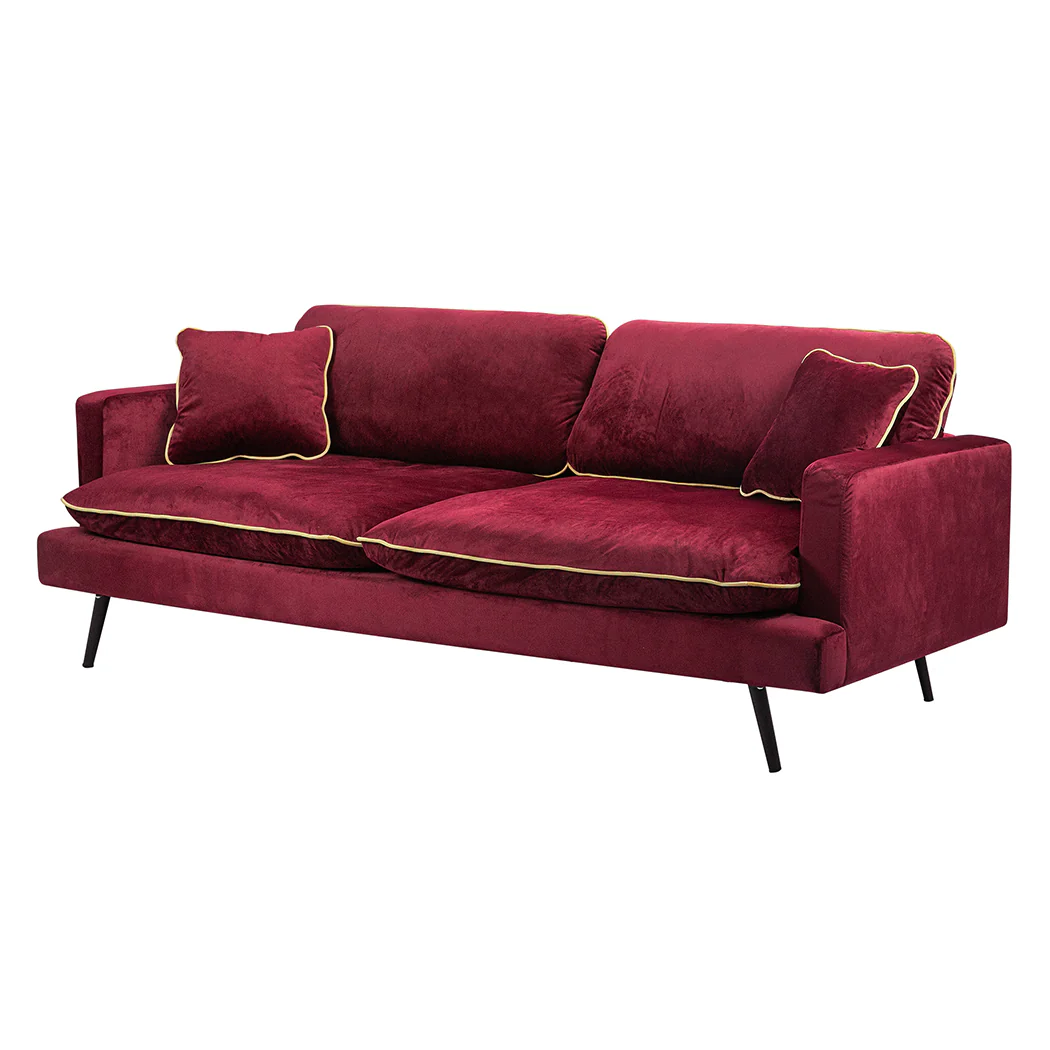 Maylee 3-Seater Velvet Sofa Armchair Couch 210cm Wide - Red - Nurns