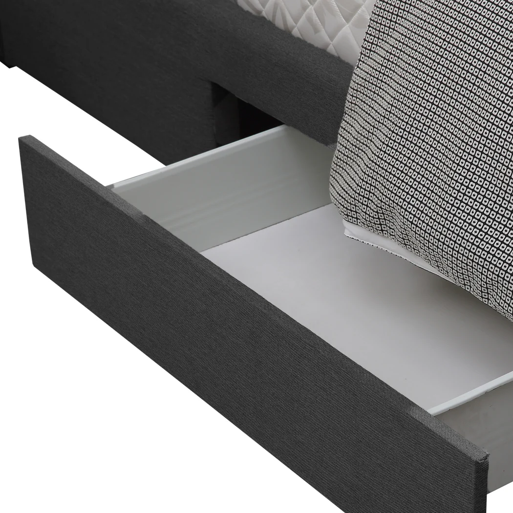 Thale Bed Frame Fabric Base With Storage Drawer Wooden - Dark Grey Double - Nurns