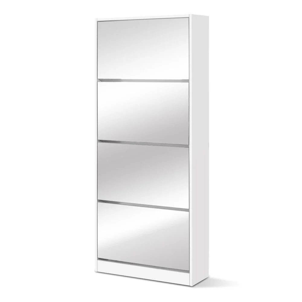 Artiss Shoe Rack Cabinet Mirror 60 Pairs White Rira - Nurns
