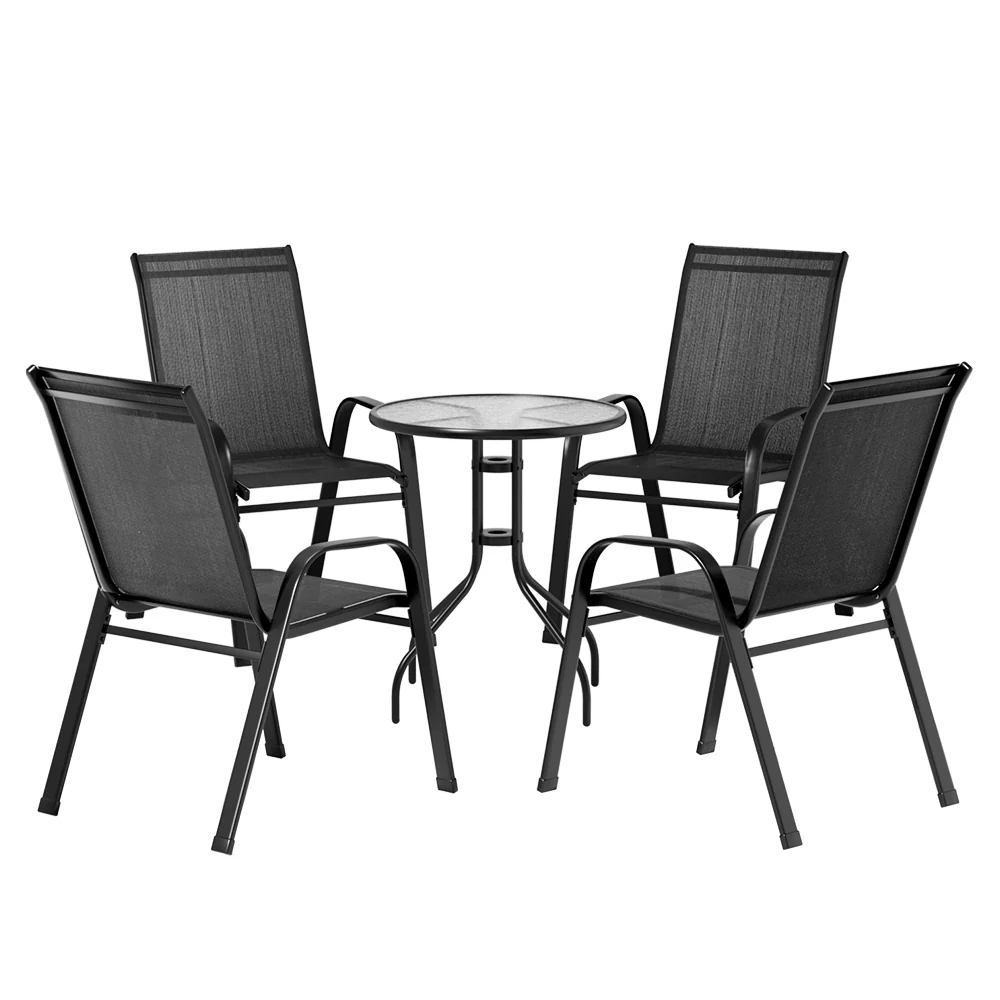 Tomos 4-Seater Table and chairs Stackable Bistro Set Patio Coffee 5-Piece Outdoor Furniture - Black - Nurns