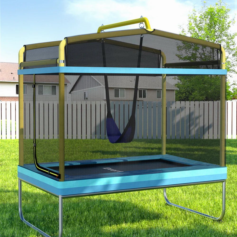 Everfit Trampoline for Kids 6FT with Enclosure Safety Net Swing Rectangle Yellow - Nurns