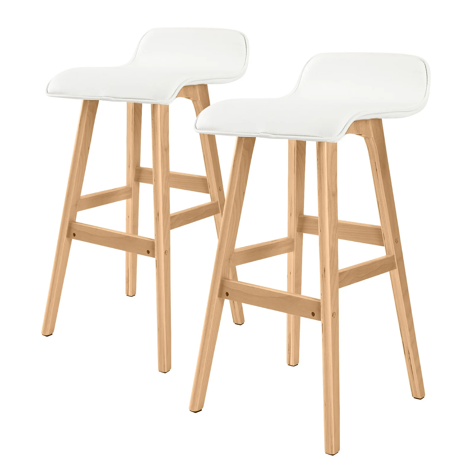 Set of 2 Cardiff Wooden Bar Stool Dining Chair Leather - White - Nurns