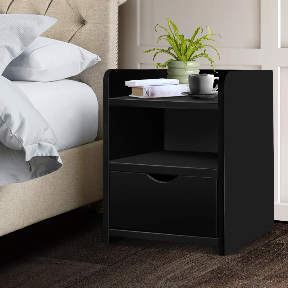 Baddeck Wooden Bedside Tables - Black - Nurns