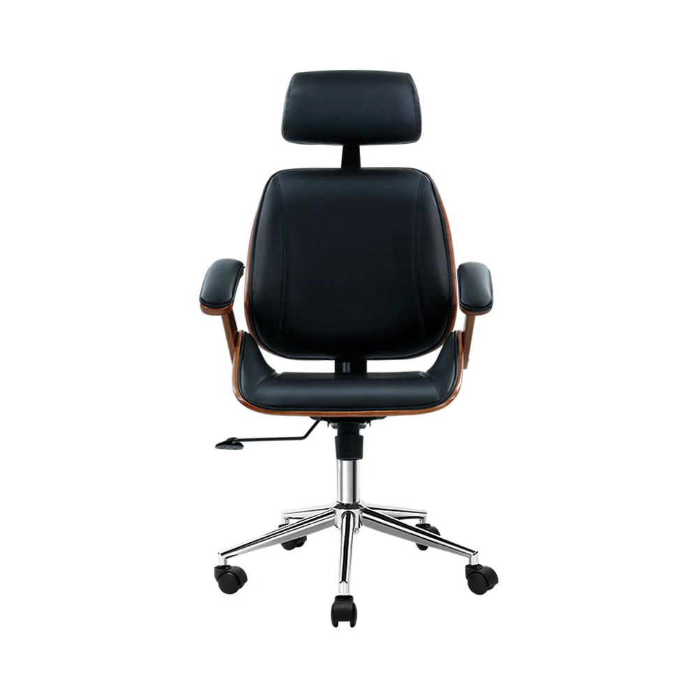 Artiss Wooden Office Chair Leather Seat Black - Nurns
