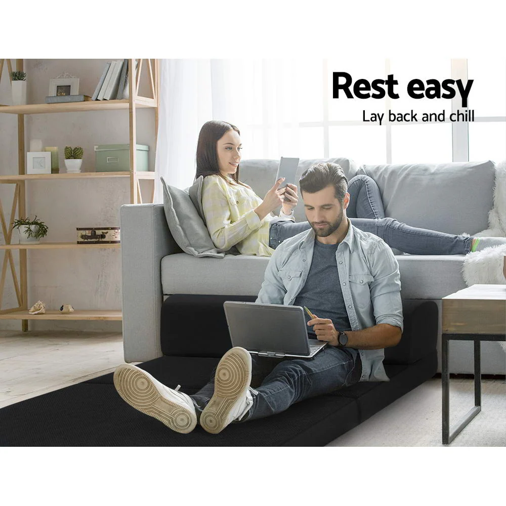 Scarlett 24cm Folding Foam Mattress Portable Double Sofa Bed Mat Air Mesh Fabric Black - Double - Nurns