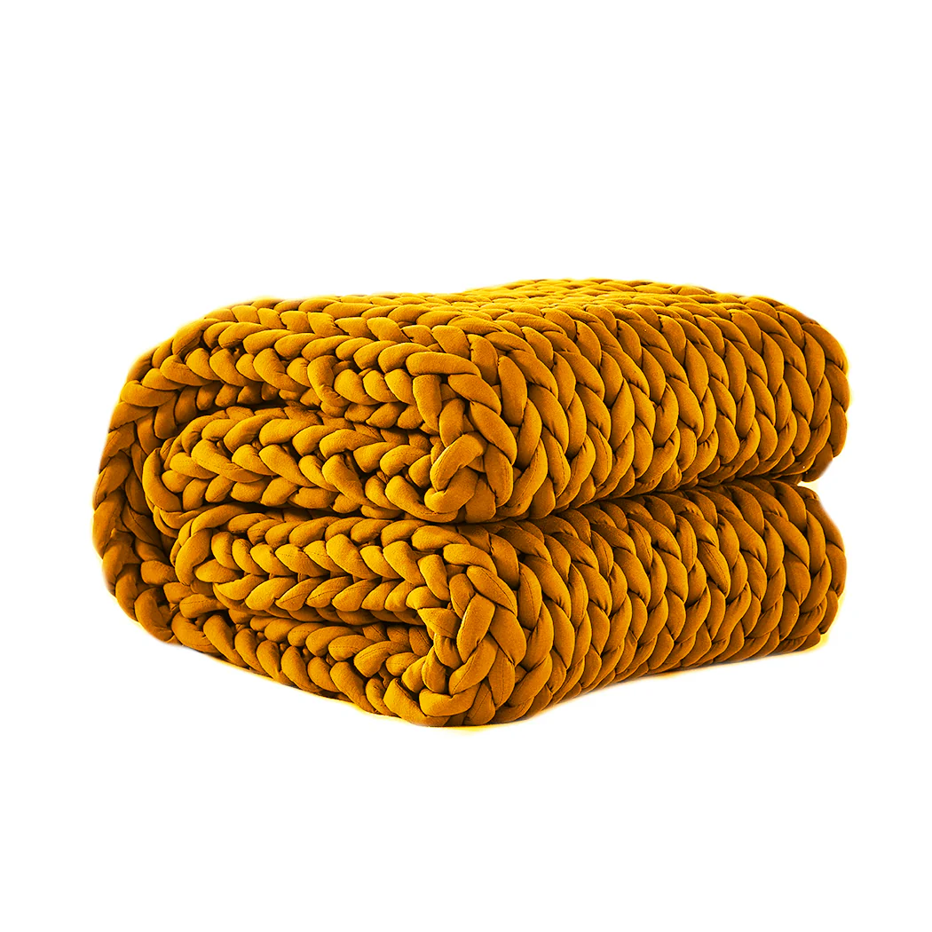 Whimsy Weighted Soft Blanket Knitted Chunky Bulky Knit 3KG - Yellow - Nurns