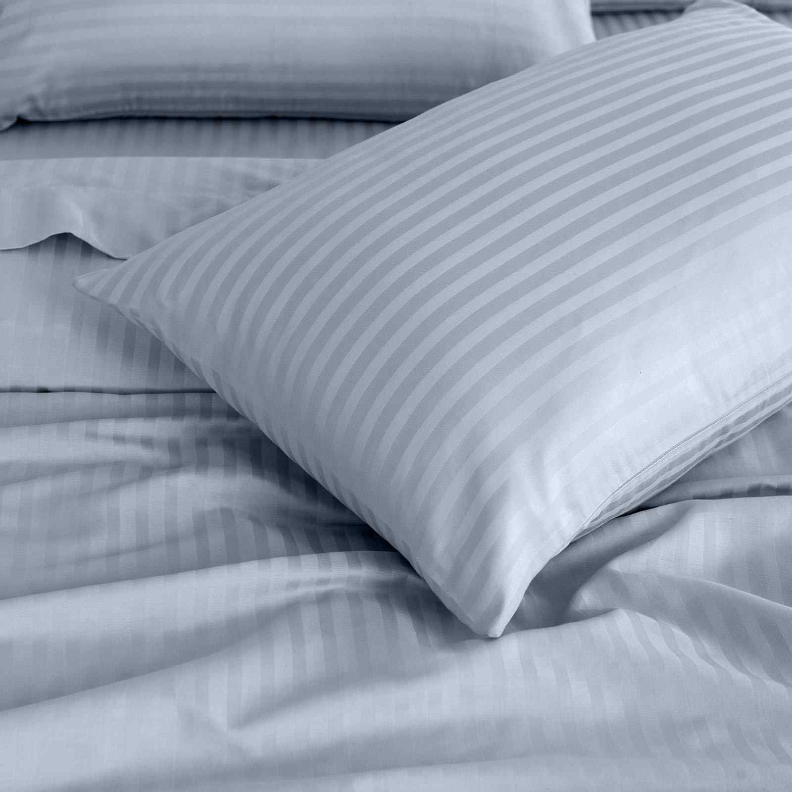 KING 1200 Thread Count Stripe Cotton Blend Quilt Cover Sets - Blue Fog - Nurns