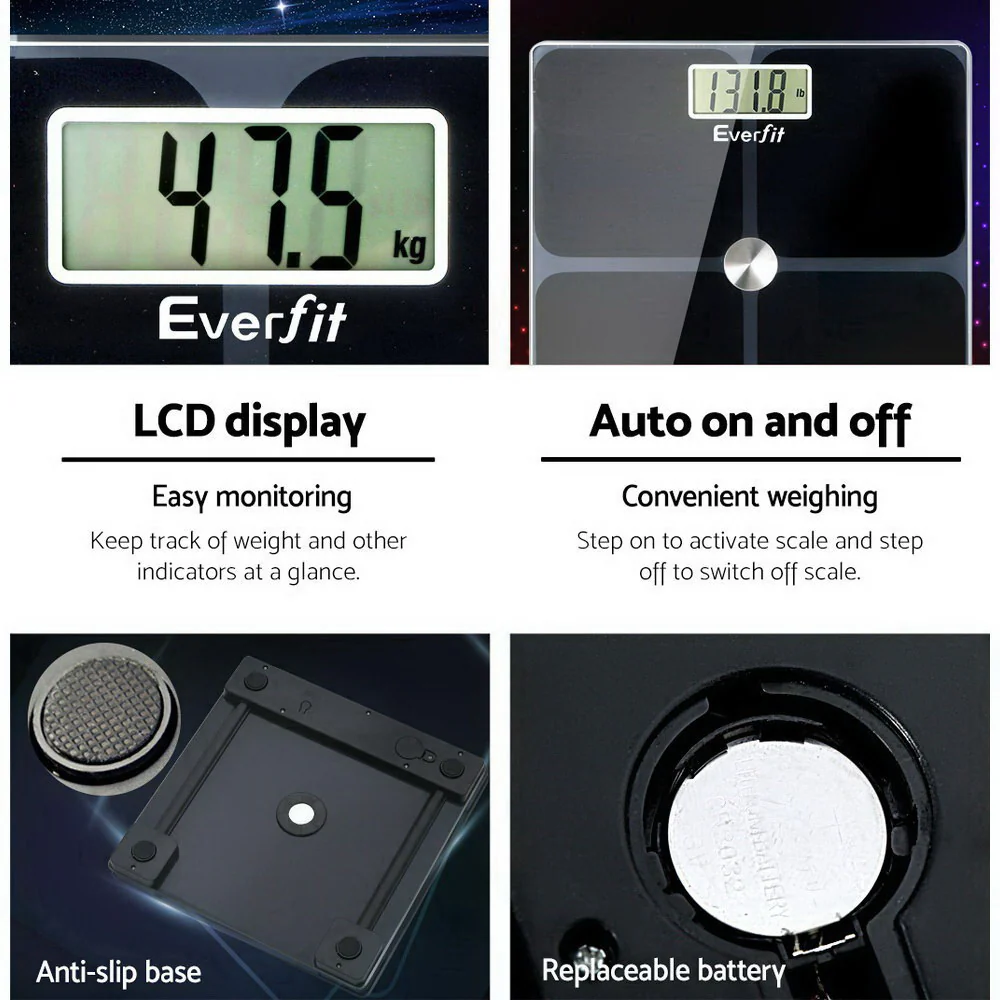 Everfit Electronic Digital Bathroom Scale Weighing Tracker Gym 180kg - Nurns