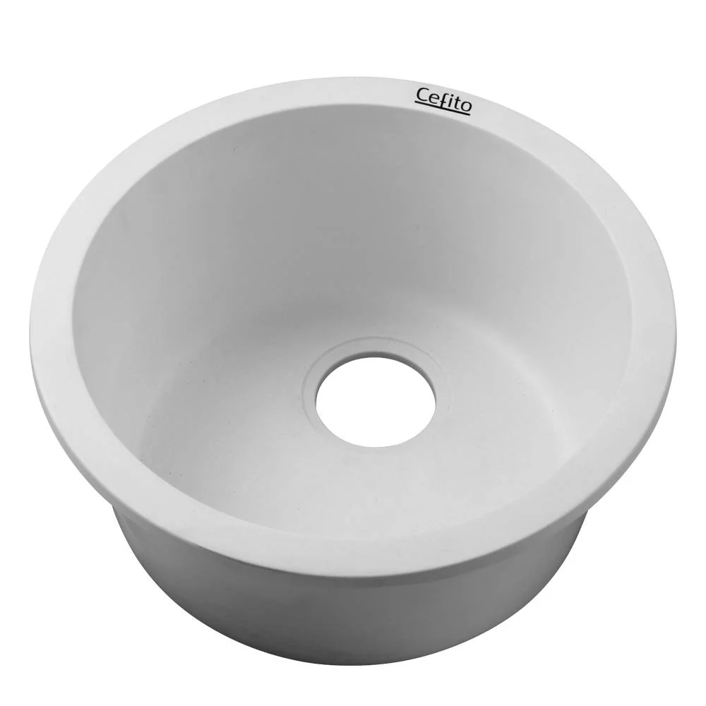 Stone Kitchen Sink Round 430MM Granite Under/Topmount Basin Bowl Laundry White - Nurns