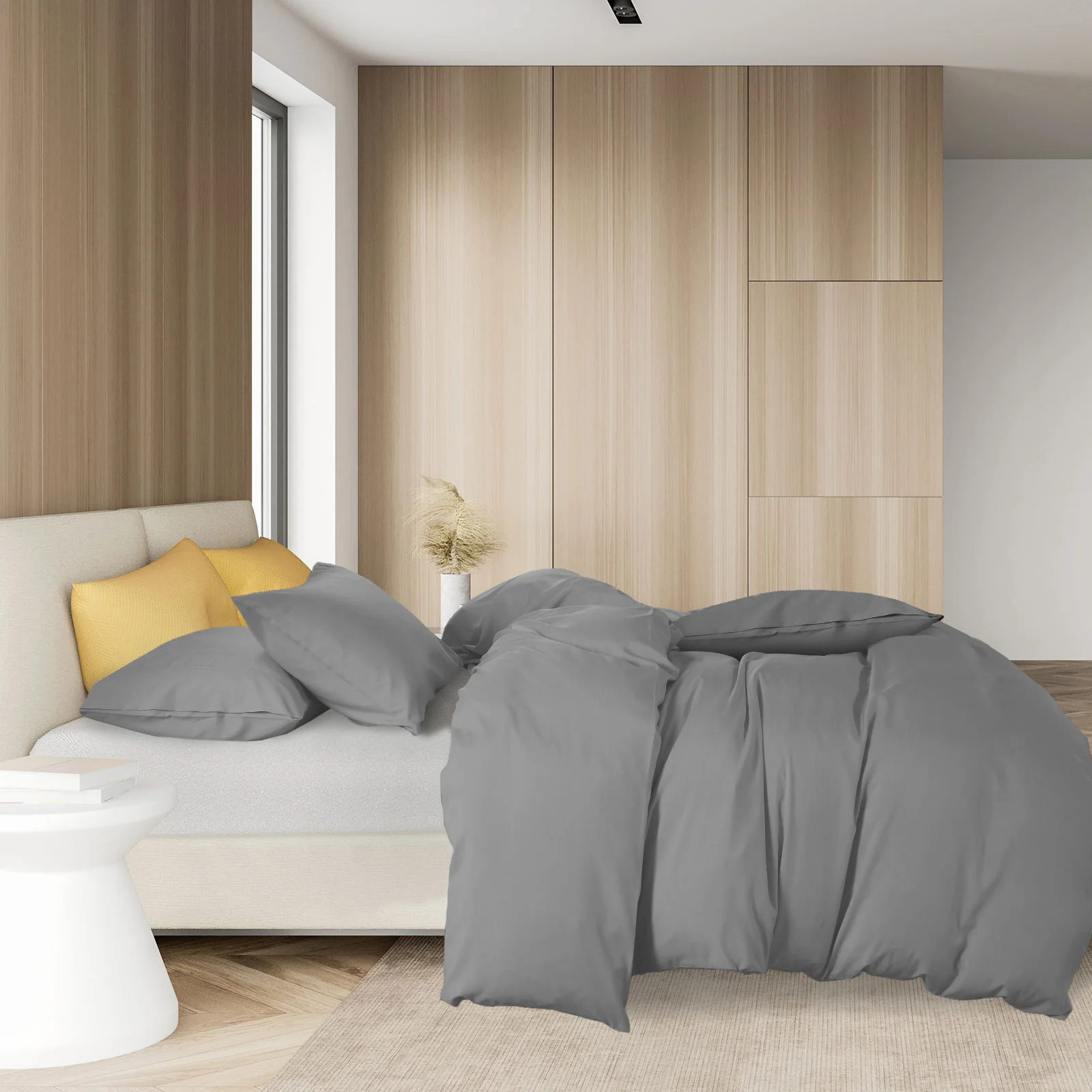 KING 1000TC Cotton Blend Quilt Cover Pillowcase Set - Charcoal - Nurns