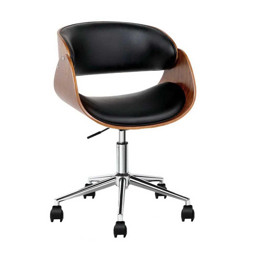 Artiss Wooden Office Chair Leather Seat Black - Nurns