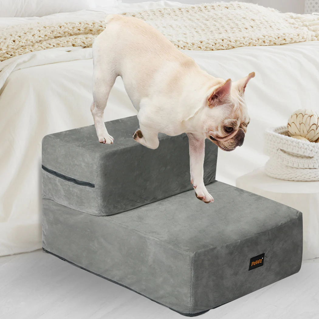 Pet Stairs 2 Step Ramp Portable Adjustable Climbing Ladder Soft Washable - Grey Small - Nurns