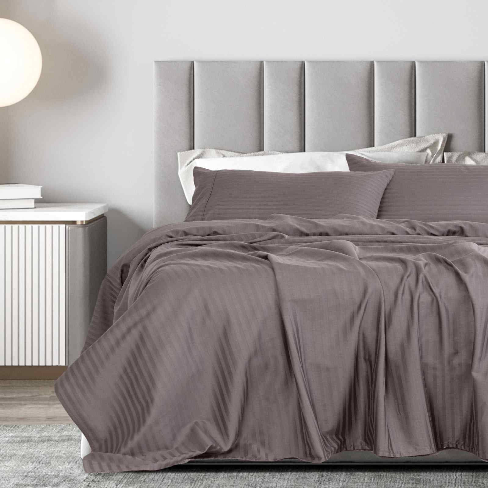 QUEEN 1200 Thread Count Stripe Cotton Blend Quilt Cover Sets - Grey - Nurns