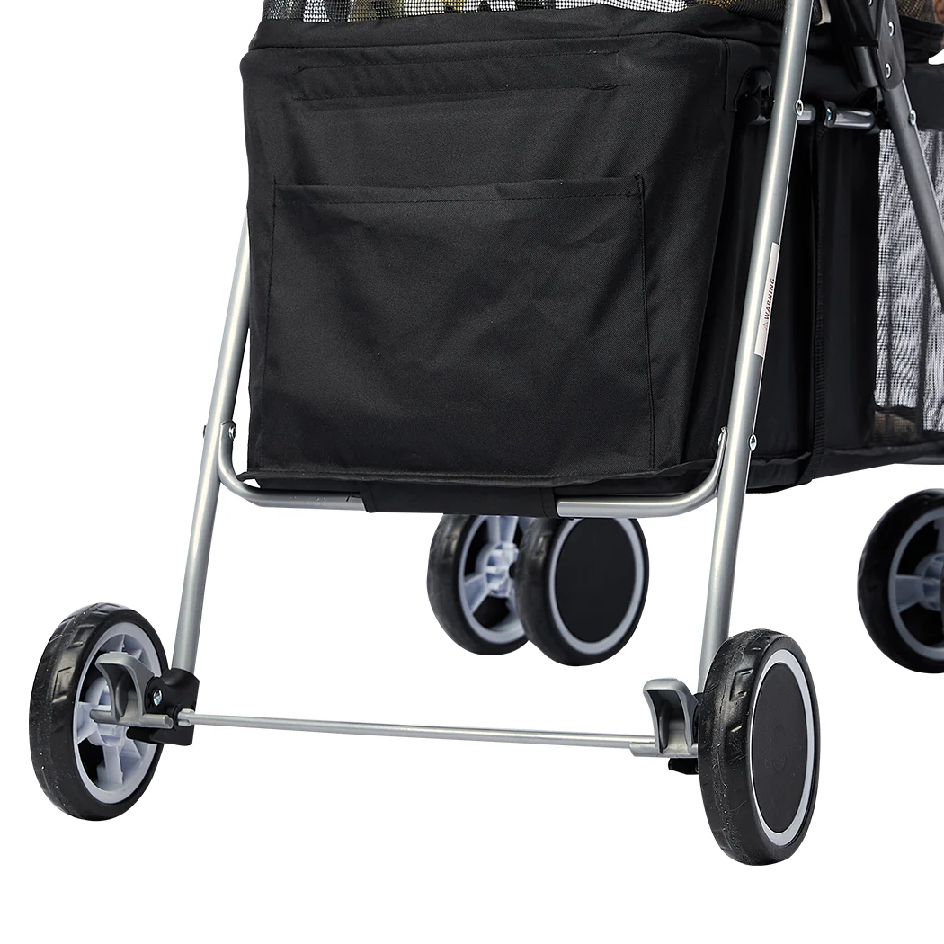 Pet Stroller Dog Cat Pram Foldable Carrier Travel 4 Wheels Pushchair Black Large - Nurns