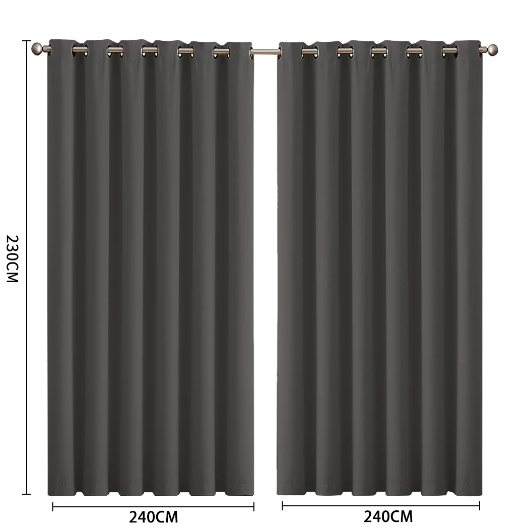 Set of 2 240x230cm Blockout Curtains Panels 3 Layers - Charcoal - Nurns