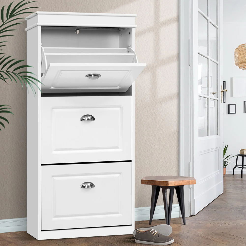 Artiss Shoe Rack Cabinet 18 Pairs 3-tier White Sena - Nurns