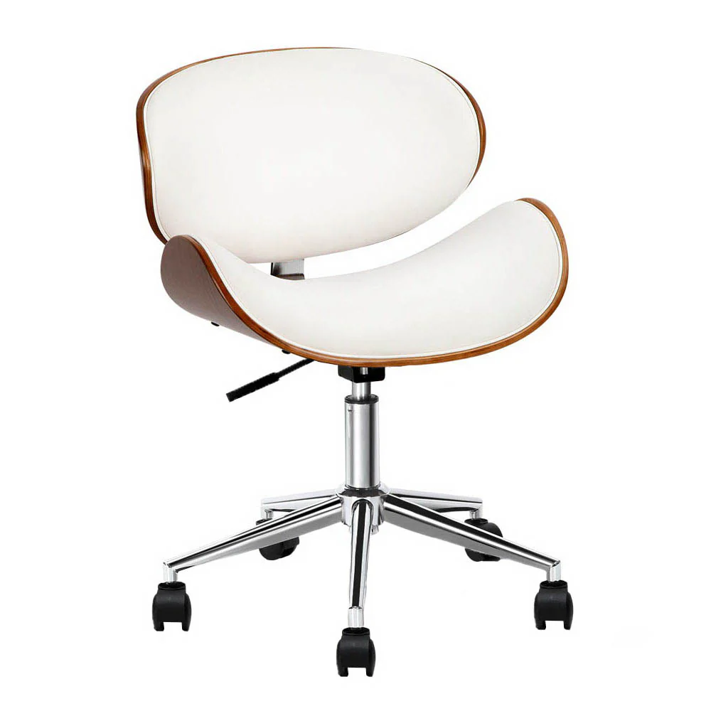 Artiss Wooden Office Chair Leather Seat White - Nurns