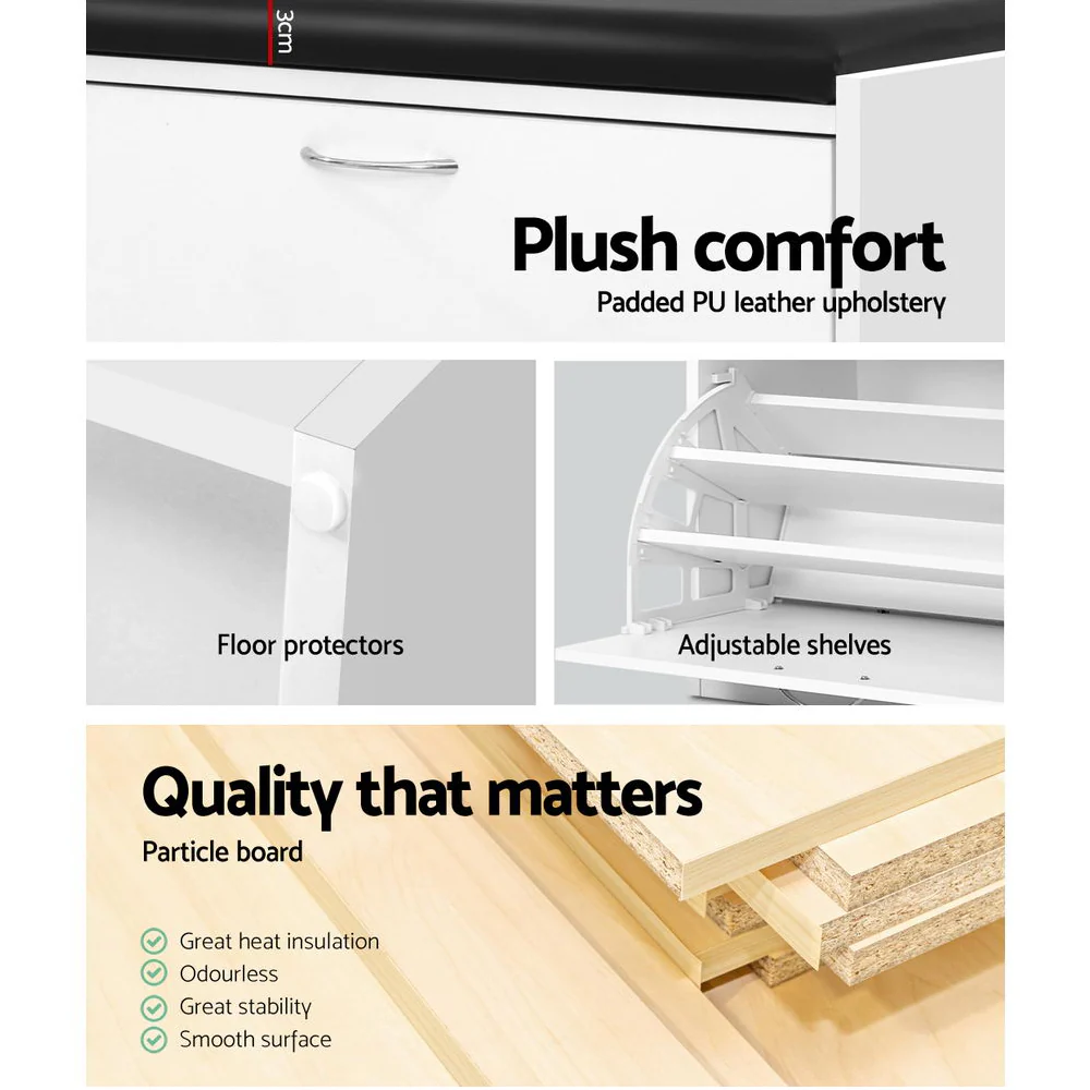 Artiss Shoe Rack Cabinet Bench 15 Pairs White Kyla - Nurns