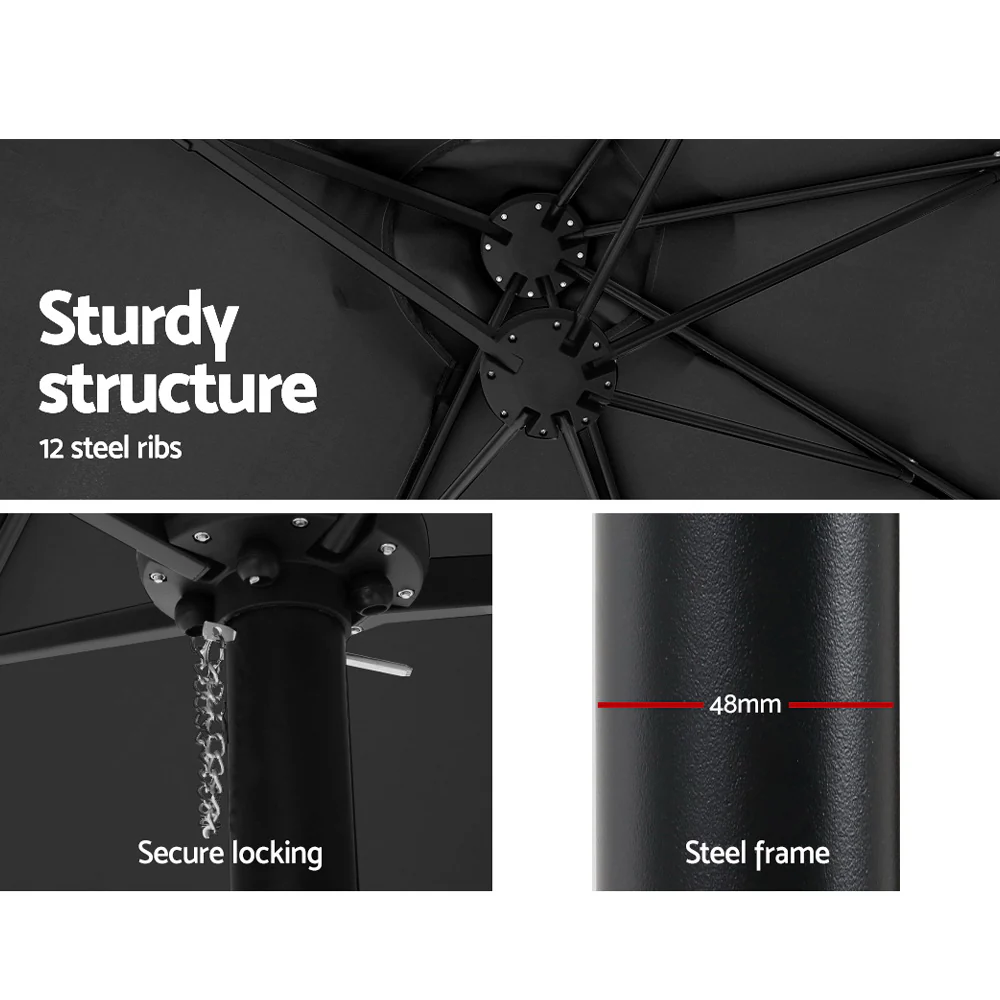 Instahut 4.57m Outdoor Umbrella Beach Pole Garden Tilt Black - Nurns