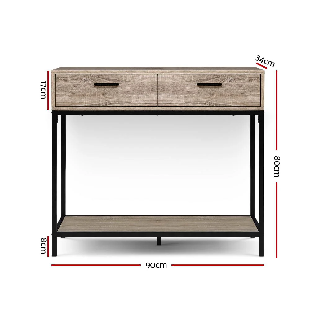 Hallway Console Table Hall Side Entry Display Desk Drawer Storage Oak - Nurns