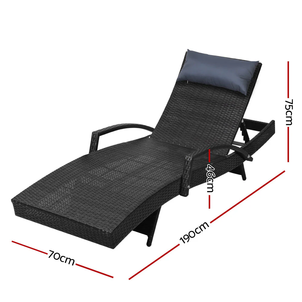 Silsden Outdoor Sun Lounge Wicker with Armrest Chair and Pillow - Black - Nurns