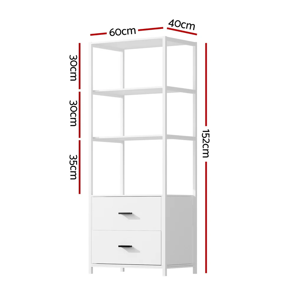 Artiss Bookshelf Display Shelf 2 Drawers 152cm White - Nurns