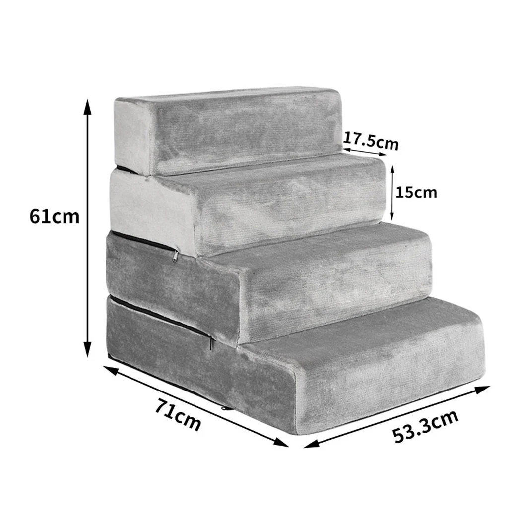 Pet Stairs 4 Steps Ramp Portable Adjustable Climbing Ladder Soft Washable - Nurns