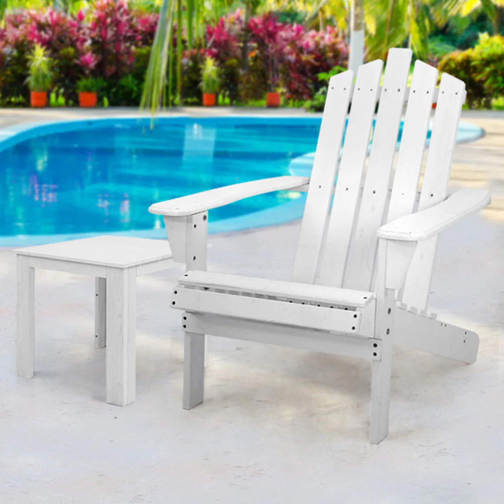Adirondack Gardeon 2PC Outdoor Table and Chair Wooden Beach Chair Patio Furniture - Nurns