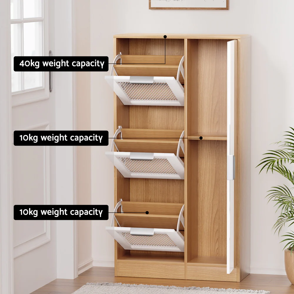 Artiss Shoe Rack Cabinet Mirror White - Nurns