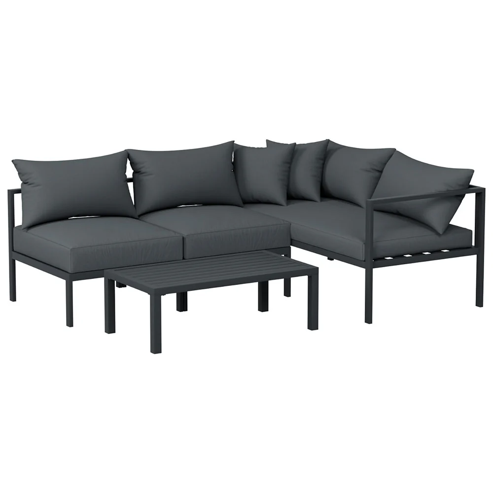 Atlas 4-Seater Aluminium Patio Furniture Setting 4-Piece Outdoor Sofa Set - Charcoal - Nurns