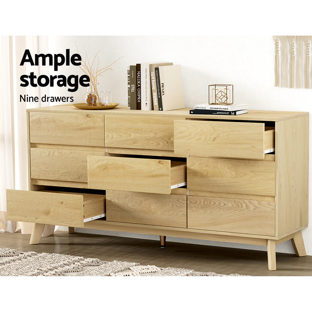 Artiss 9 Chest of Drawers Tallboy Cabinet - Pine - Nurns
