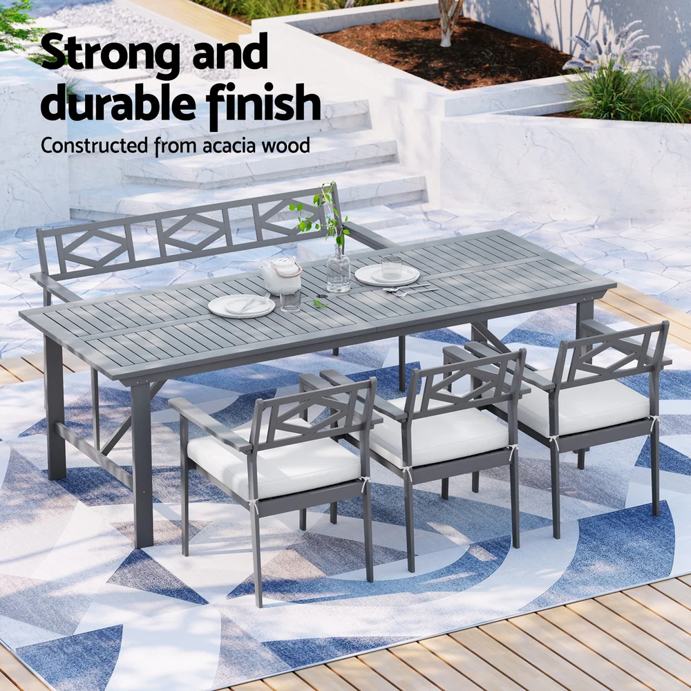 Axton 4-Seater Chair Table Patio Acacia 5-Piece Outdoor Furniture - Grey - Nurns
