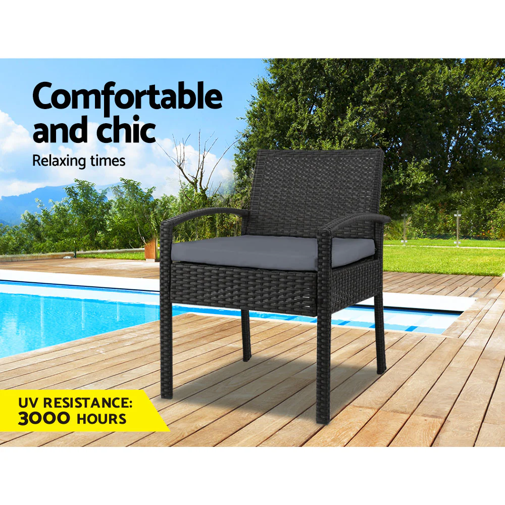 Mitchell Outdoor Dining Chairs Patio Furniture Rattan Lounge Chair Cushion - Black - Nurns
