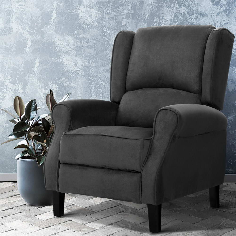 Perseus Recliner Chair Adjustable Lounge Soft Suede Armchair Couch - Charcoal - Nurns