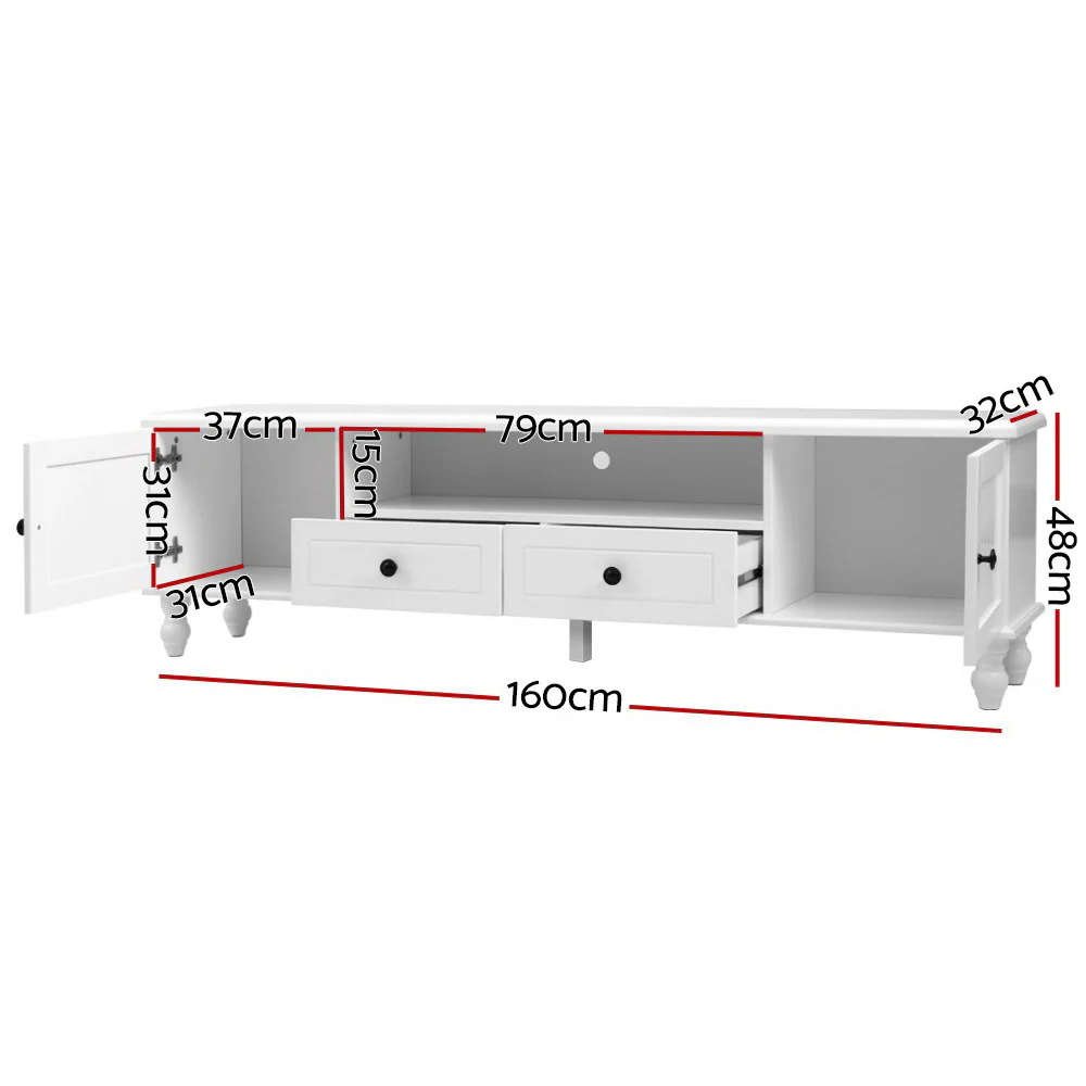 Rune 160cm TV Cabinet Entertainment Unit Stand French Provincial Storage - White - Nurns