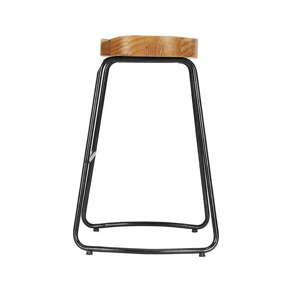Set of 2 Reggio 65cm Elm Wood Backless Bar Stools - Black & Natural - Nurns