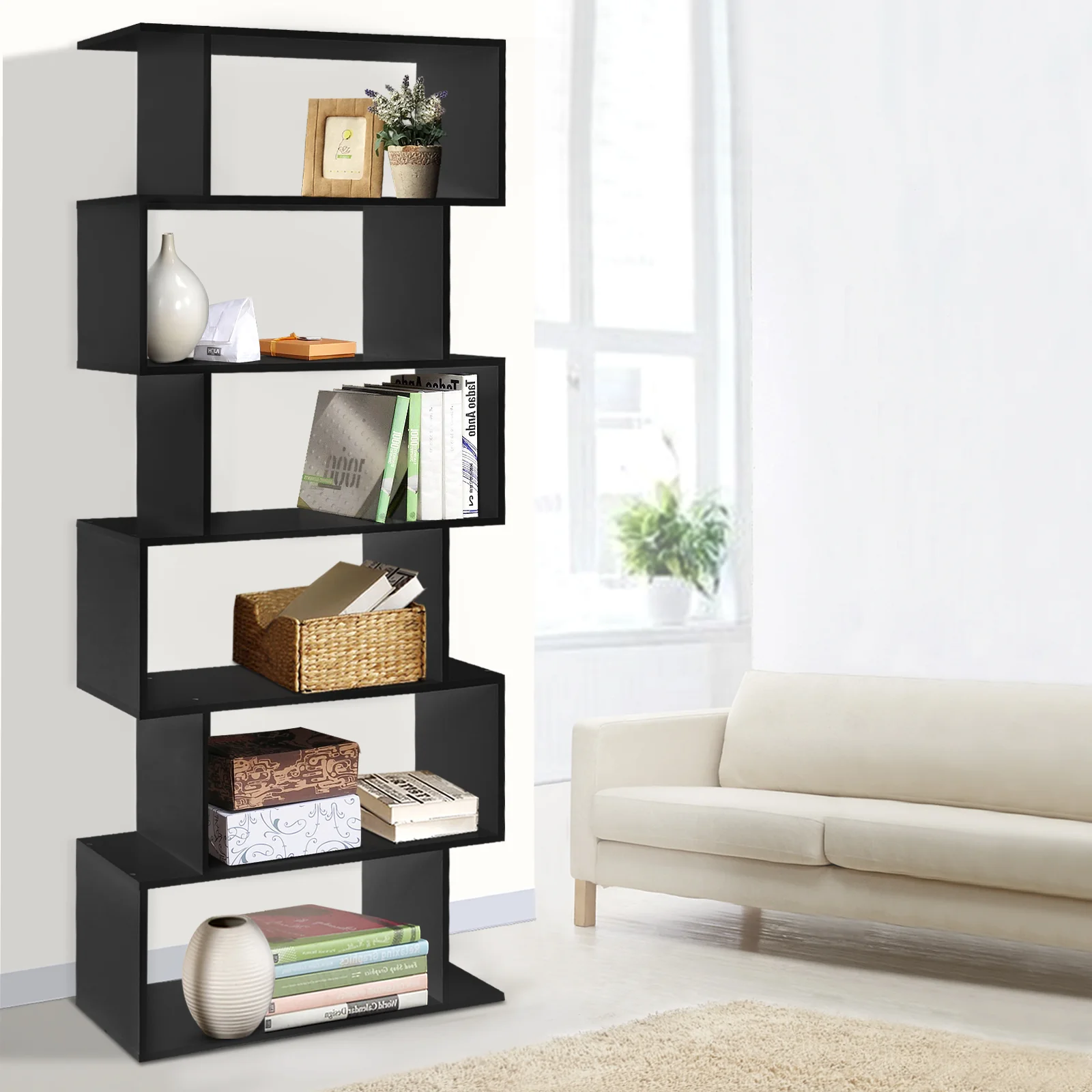 Artiss Bookshelf 6 Tiers - Riva Black - Nurns