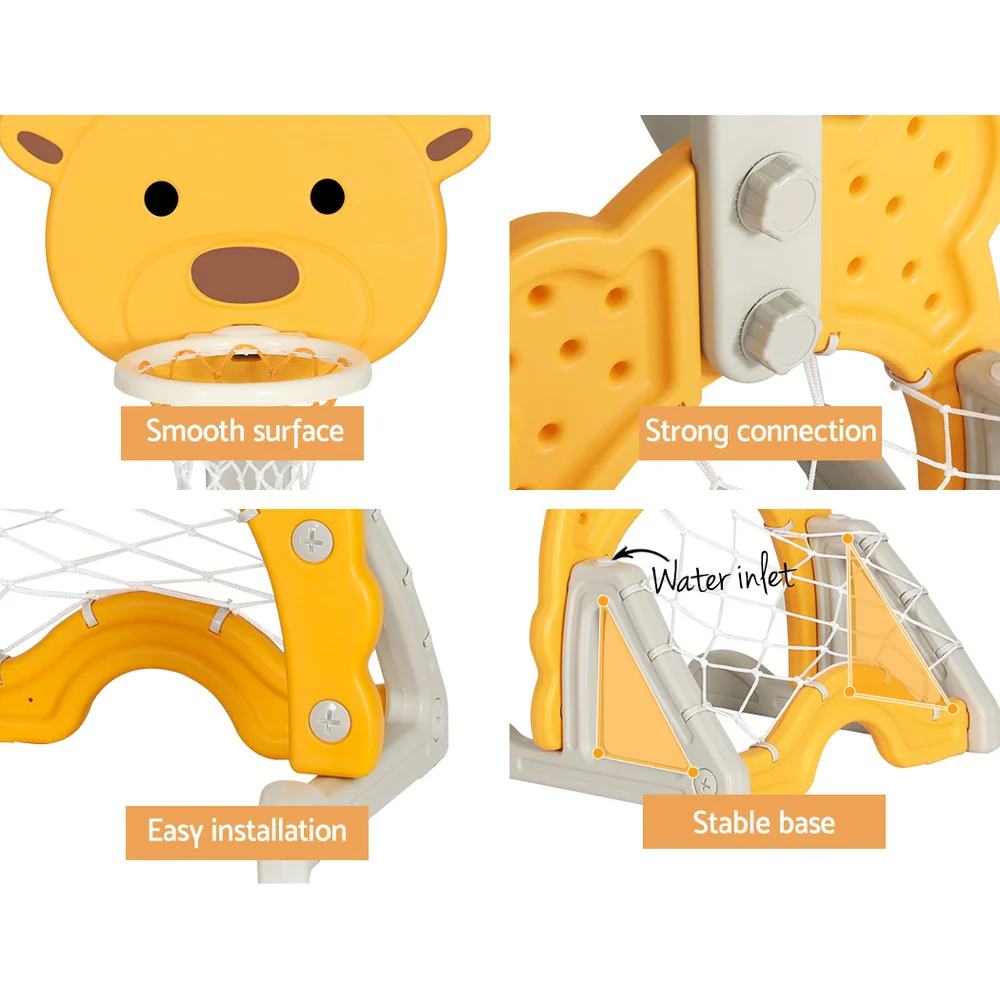 Keezi Kids Basketball Hoop Stand Adjustable 5-in-1 Sports Centre Toys Set Yellow - Nurns