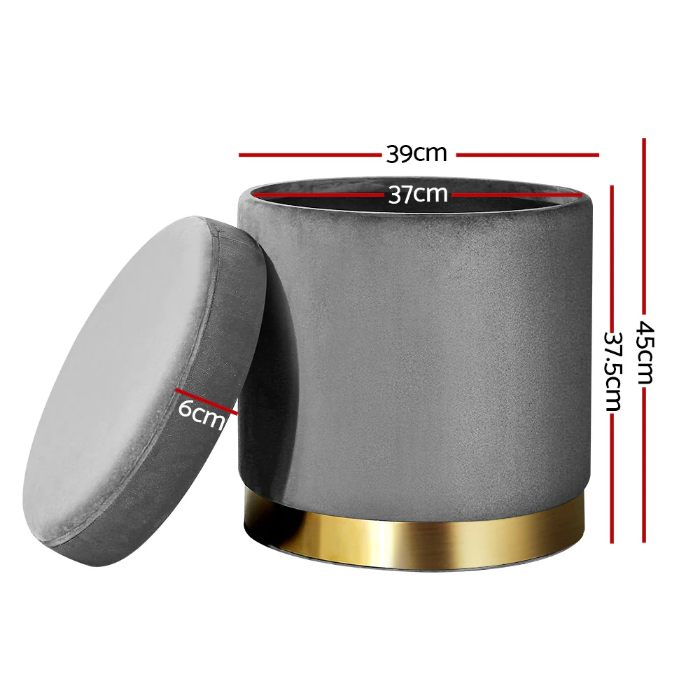 Ottoman Foot Stool with Storage Round Velvet Foot Rest Pouffe Footstool - Nurns