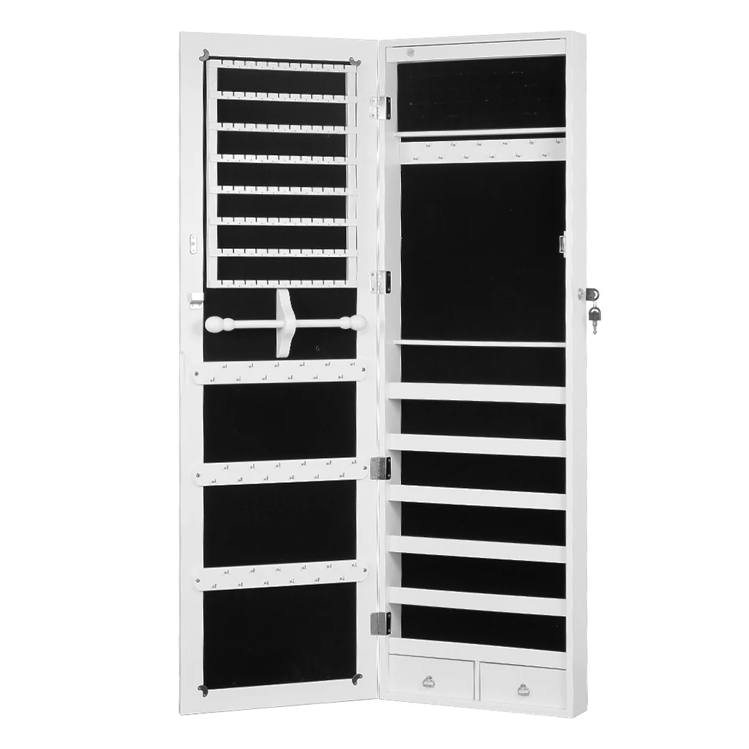 Mirror Jewellery Cabinet Makeup LED Light Storage Cosmetic Organiser Box - Nurns