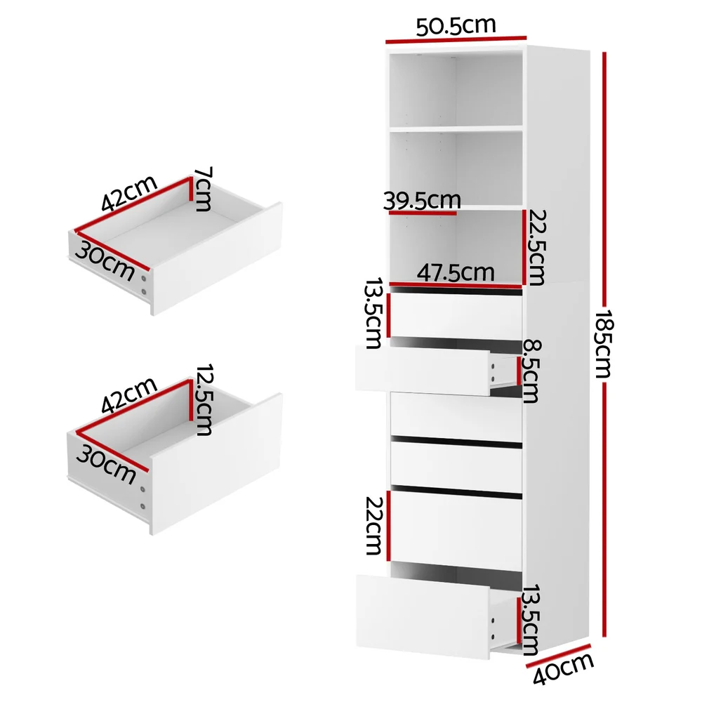 Artiss 6 Chest of Drawers Tallboy Cabinet - White - Nurns