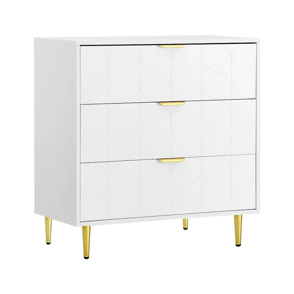 Artiss 3 Chest of Drawers Lowboy Cabinet - White - Nurns