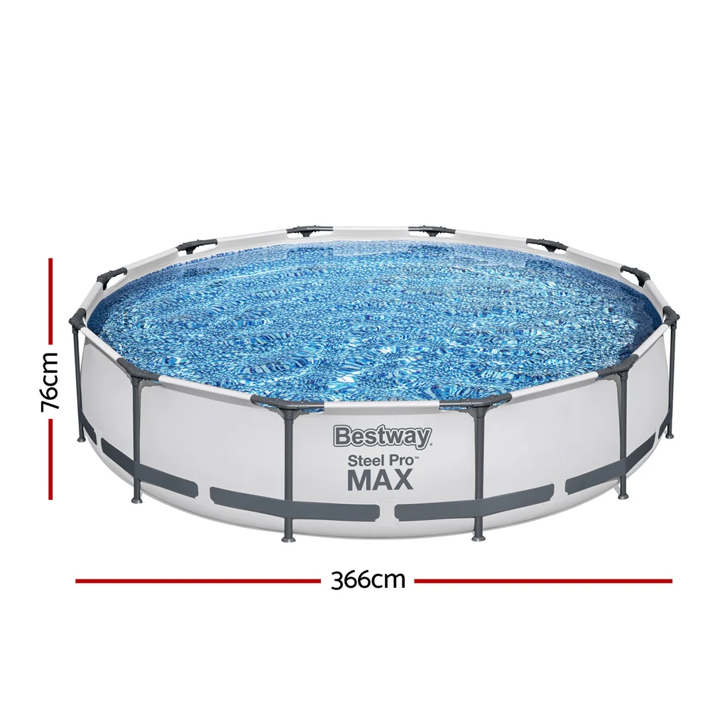 Bestway Swimming Pool 366x76cm Steel Frame Round Above Ground Pools w/ Filter Pump 6473L - Nurns