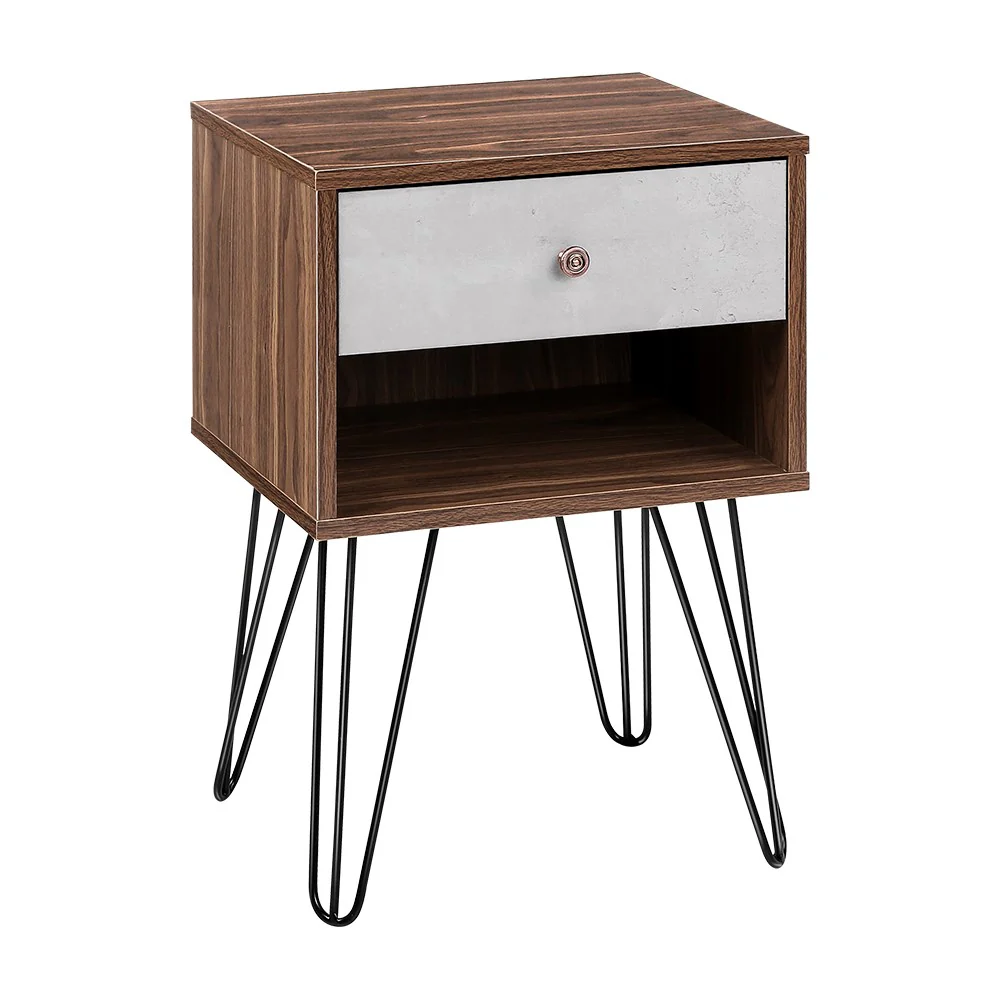 Thorold Wooden Bedside Tables - Grey & Walnut - Nurns