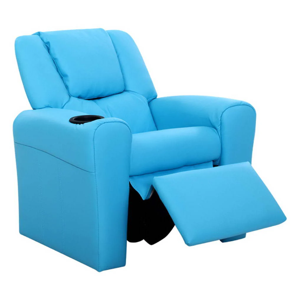 Percy Kids Recliner Chair Linen Soft Sofa Lounge Couch Children Armchair - Blue - Nurns