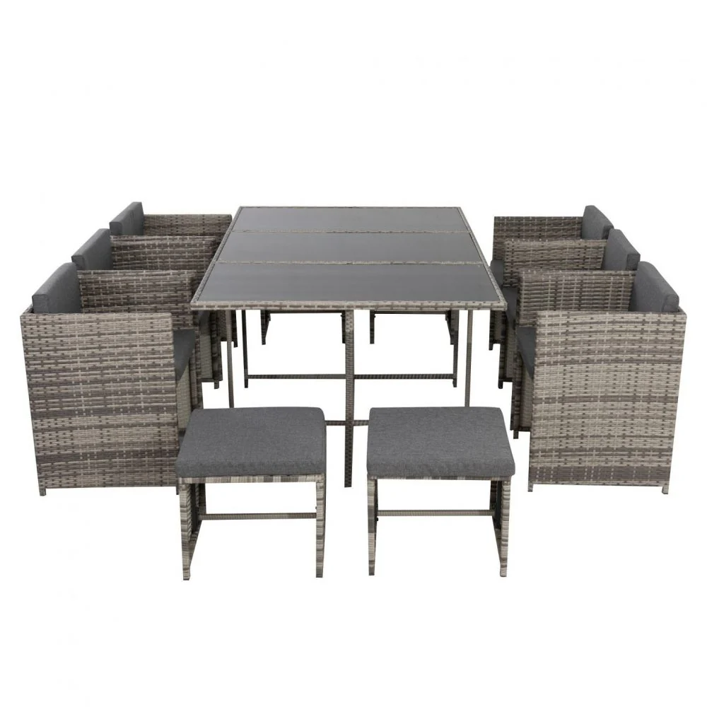 Drew 10-Seater Outdoor Furniture Setting 11-Piece Dining Set - Grey - Nurns