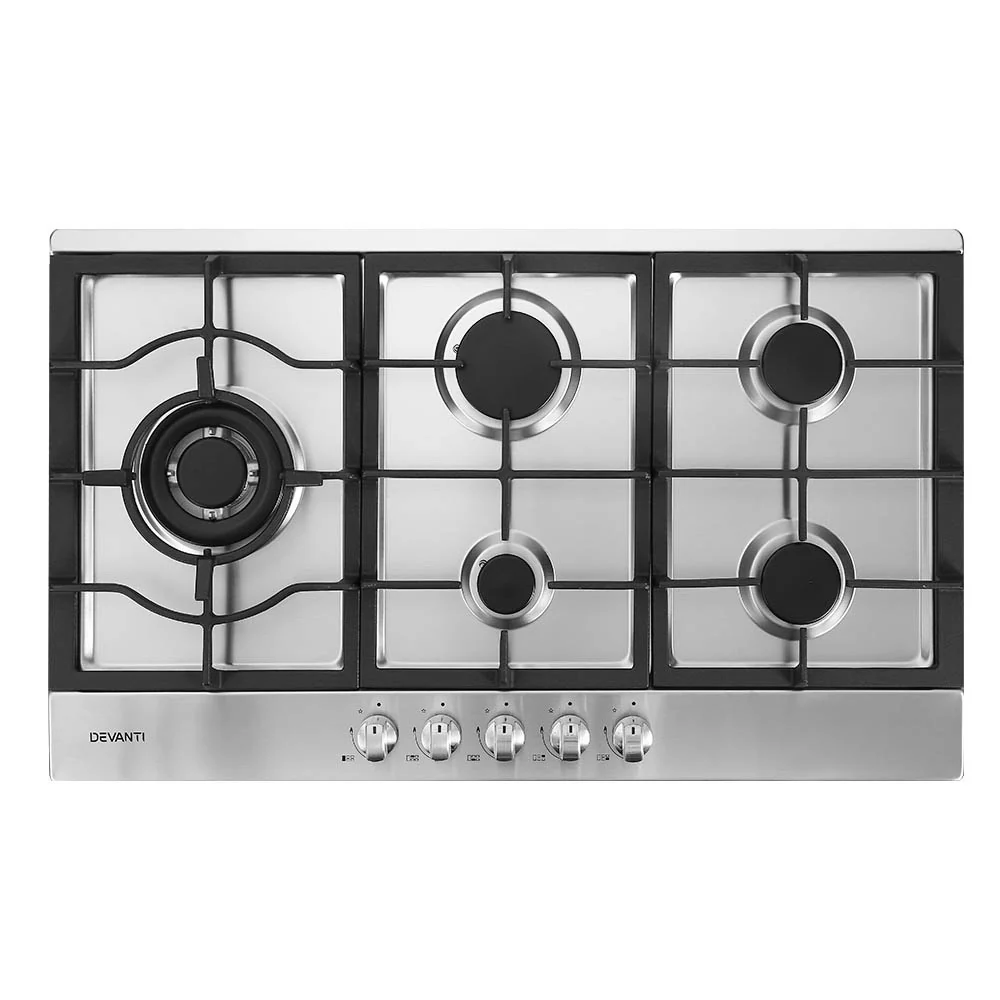 Devanti Gas Cooktop 90cm 5 Burner Silver - Nurns