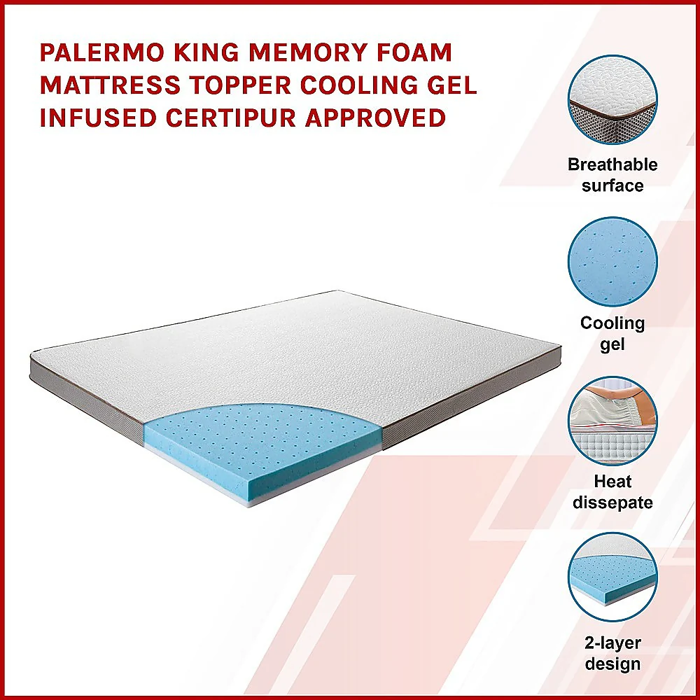 King Palermo Memory Foam Mattress Topper Cooling Gel Infused CertiPUR Approved - Nurns