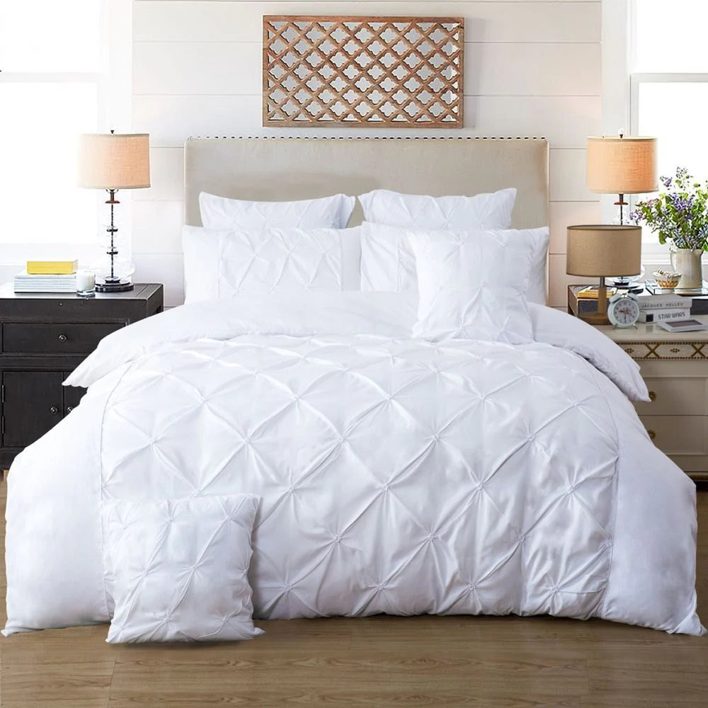 King Diamond Pintuck White Duvet Quilt Cover Set - Nurns